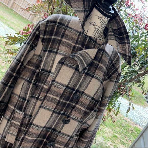 Ashley Stewart Women's Plaid Wool Blend Lined Pea Coat With Belt, Size 2X - Picture 2 of 11